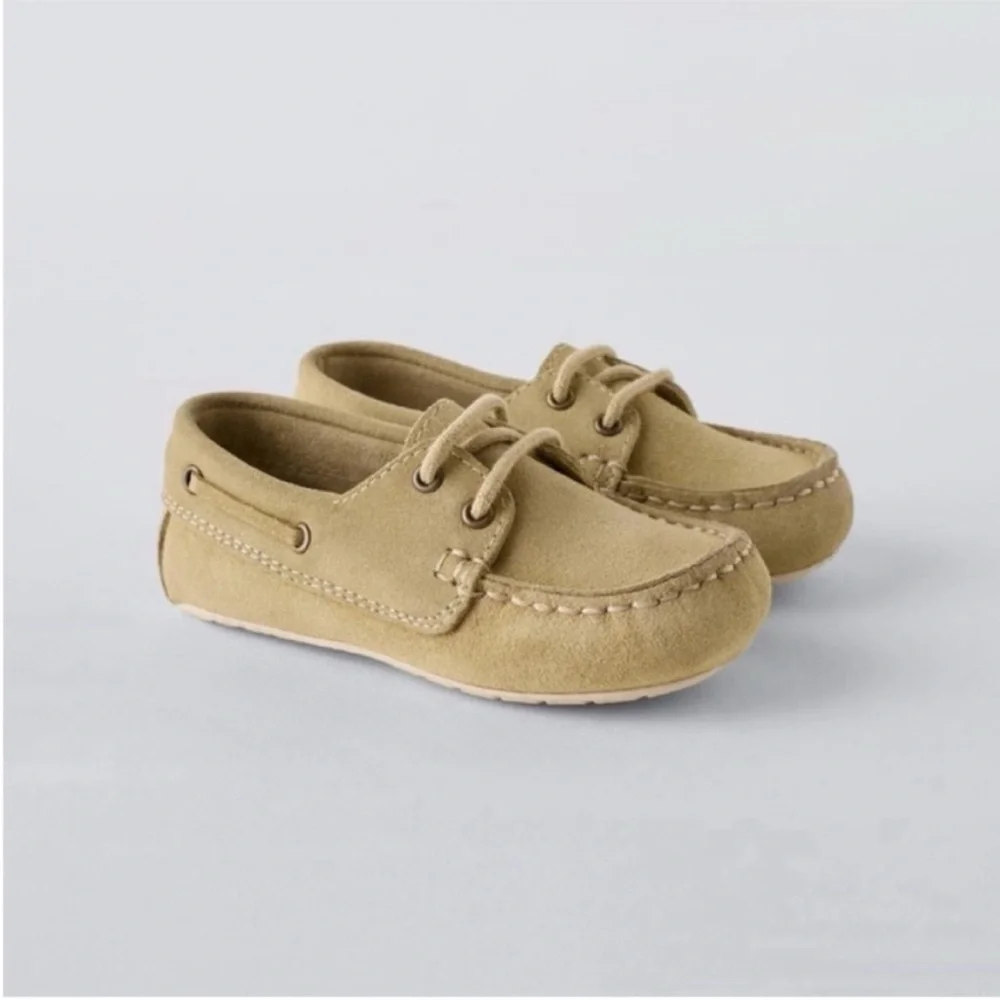 Zara Kids, Sandy Brown, LEATHER LOAFERS, 10½ (6.6 inches